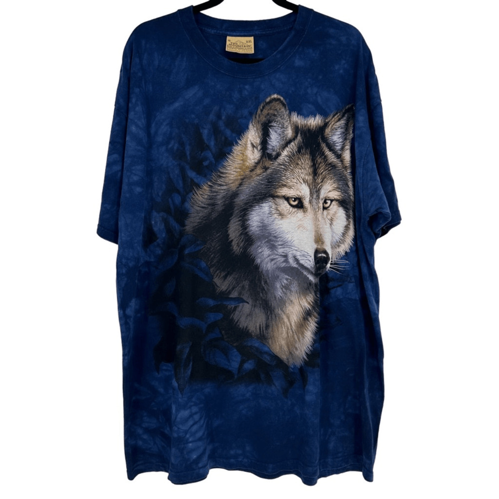 Vintage Y2K The Mountain Mens 2XL T-Shirt Blue Wolf Art Graphic USA 90s